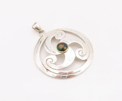 925 Sterling Silver Vintage Pendant Cutout Gemstone Inlay Triskele  PT23503