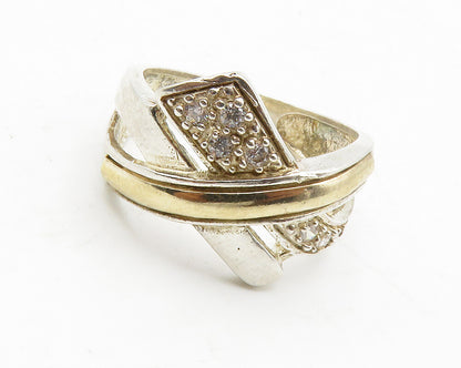 925 Silver & 14K GOLD  Vintage Topaz Shiny Ribbon Split Band Ring Sz 7 RG13758