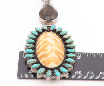 925 Sterling Silver Vintage Pendant Turquoise Large Sunburst Oval Locket PT25847