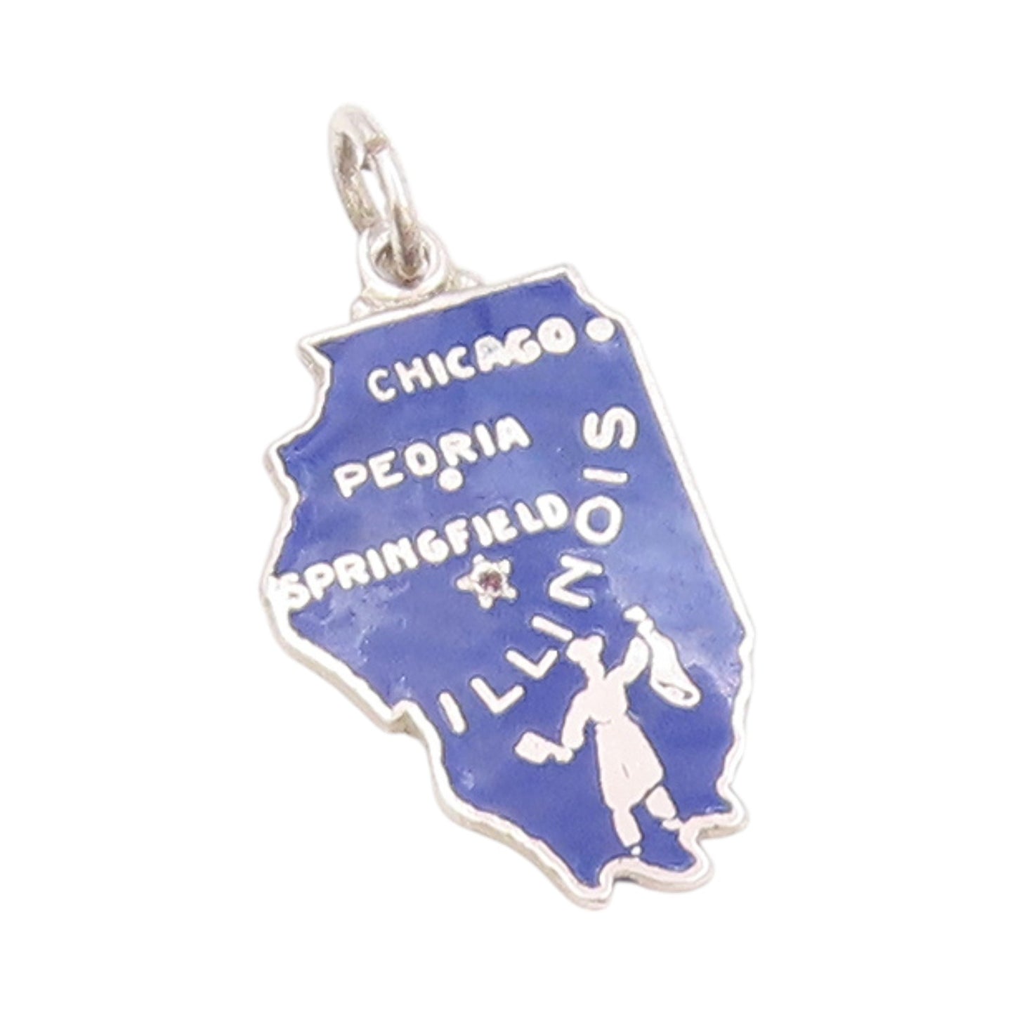 925 Sterling Silver Vintage Pendant Blue Enameled Illinois State Pride  PT24773