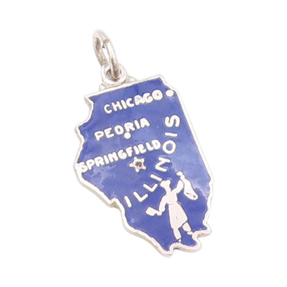 925 Sterling Silver Vintage Pendant Blue Enameled Illinois State Pride  PT24773
