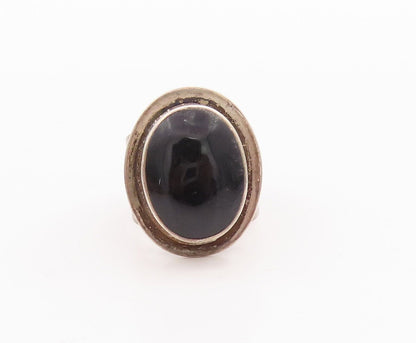 925 Sterling Silver Vintage Ring MEXICO Oval Solid Large Onyx  Sz 8  RG28614