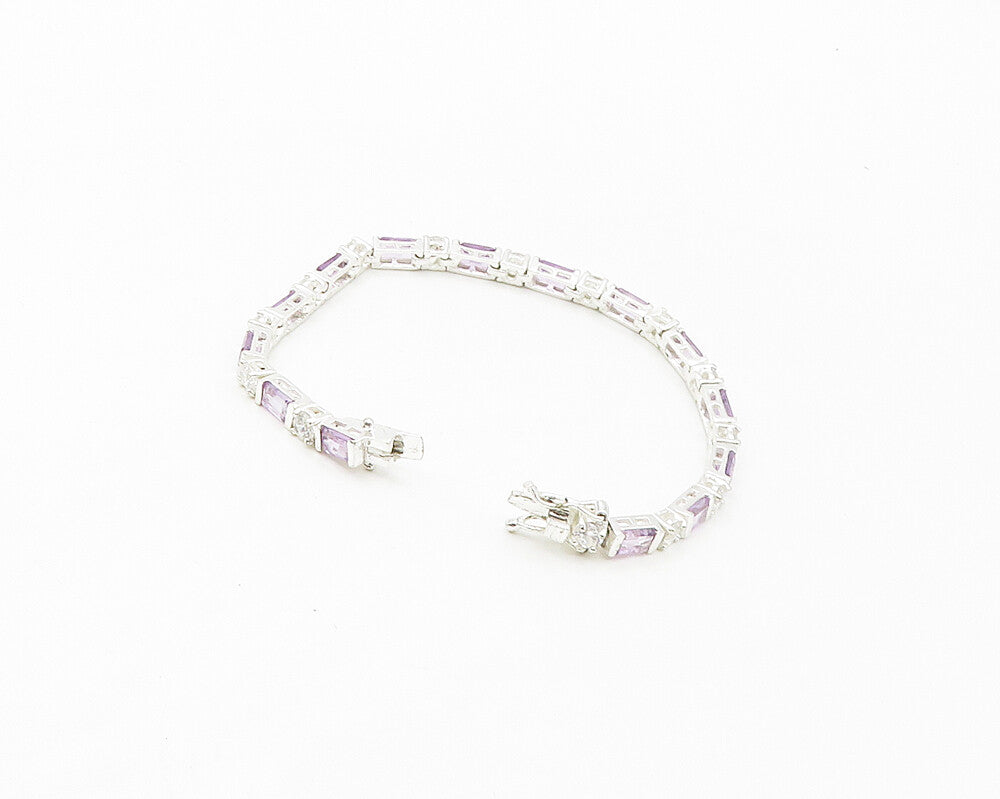 925 Sterling Silver  Amethyst & Topaz Shiny Chain Bracelet  BT6768