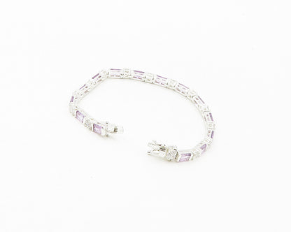 925 Sterling Silver  Amethyst & Topaz Shiny Chain Bracelet  BT6768