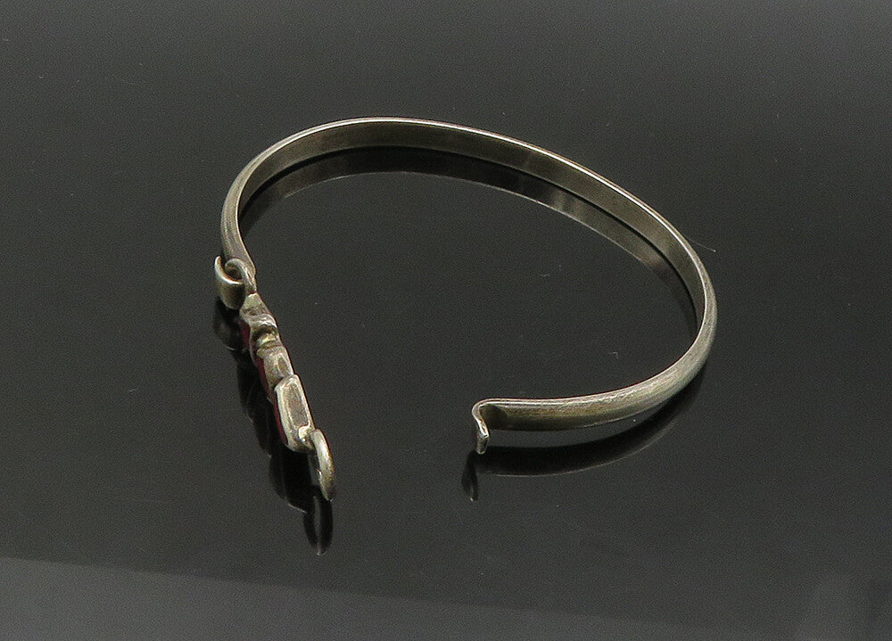 MEXICO 925 Sterling Silver  Vintage Red Jasper Hook Bangle Bracelet  BT8695