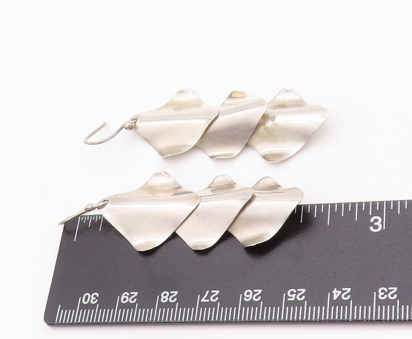 925 Sterling Silver Vintage Earrings MEXICO Wave Effect Drop Squares  EG13480