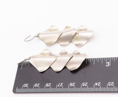 925 Sterling Silver Vintage Earrings MEXICO Wave Effect Drop Squares  EG13480