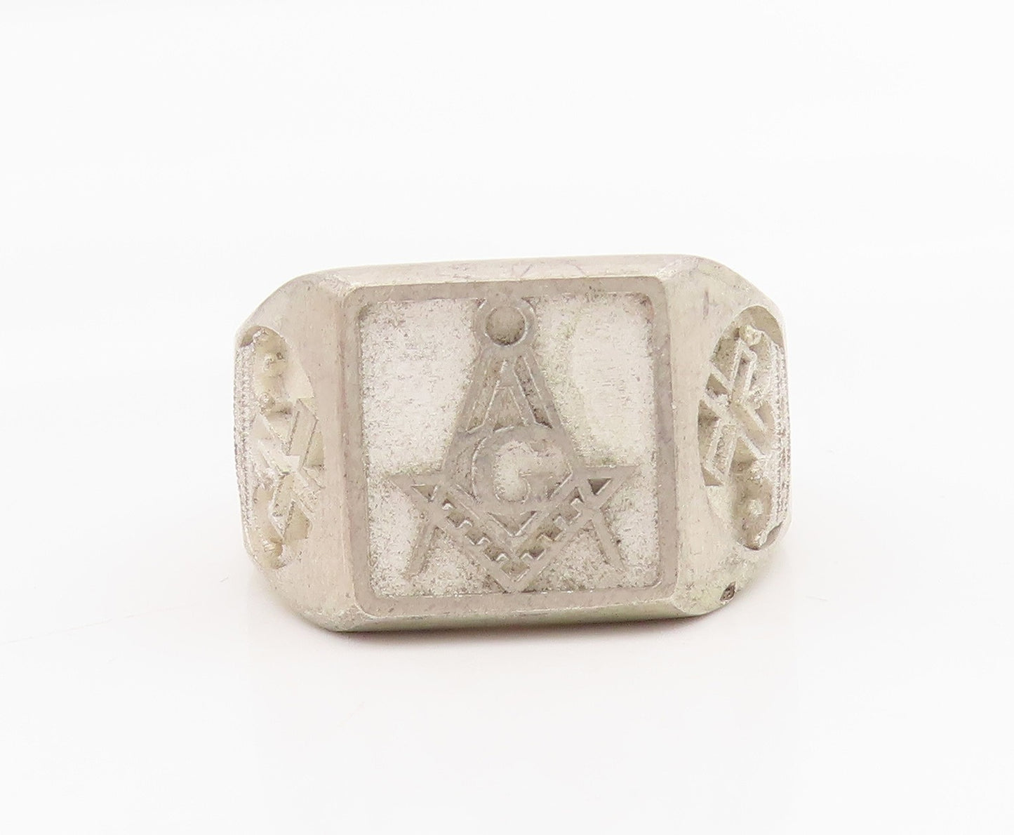 925 Sterling Silver Vintage Ring FREEMASON Square & Compasses  Sz 10.5  RG34212