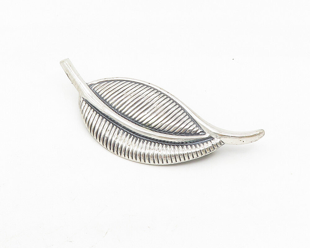 925 Sterling Silver  Vintage Shiny Etched Floral Leaf Brooch Pin  BP4209