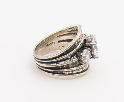 925 Sterling Silver Vintage Ring CZ Wide Tapered Statement Band  Sz 10  RG36735