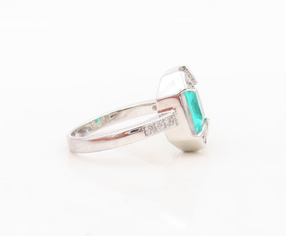 925 Sterling Silver Vintage Ring Rectangle Sea Green Halo White CZ  Sz 7 RG30409