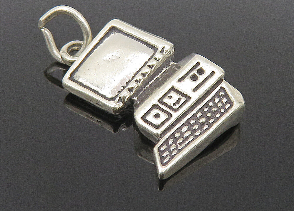 925 Sterling Silver  Vintage Old Fashioned Desk Top Computer Pendant  PT8148