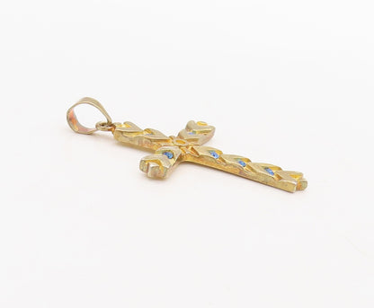 925 Sterling Silver Vintage Pendant Gold Plated CZ Inlay Carved Cross  PT23645