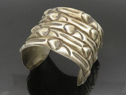 MEXICO 925 Sterling Silver  Vintage Modernist Wide Cuff Bracelet  BT9372