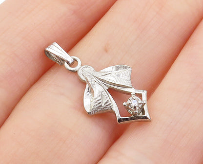 925 Sterling Silver  Genuine Diamond Accented Ribbon Bow Pendant  PT5341