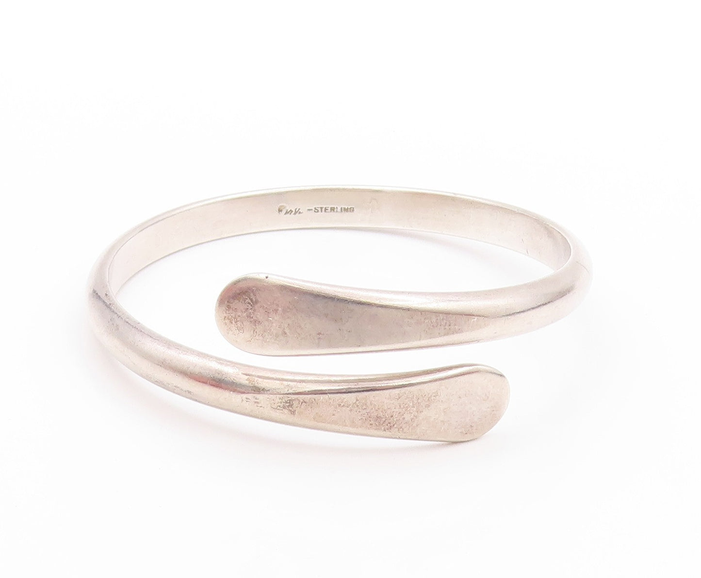 925 Sterling Silver Vintage Bracelet Minimalist Flat End Bypass Bangle  BT11204