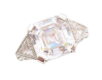 925 Sterling Silver Vintage Ring Square & Triangle Cut CZ   Sz 7  RG31087