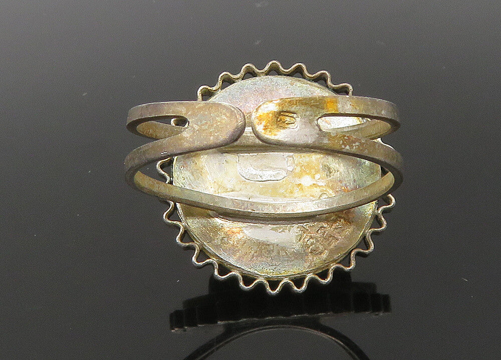 ISRAEL 925 Silver  Vintage Cabochon Green Onyx Cocktail Ring Sz 7.5  RG22623