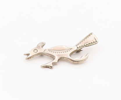 925 Sterling Silver Vintage Brooch Pin SOUTHWESTERN Etched Roadrunner  BP12551