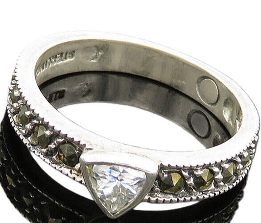 JUDITH JACK 925 Silver  Vintage Topaz & Marcasite Band Ring Sz 6  RG20082