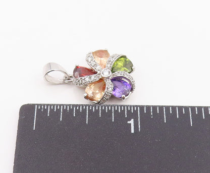 925 Sterling Silver Vintage Pendant Multi Gemstone Elegant Floral Charm  PT25969