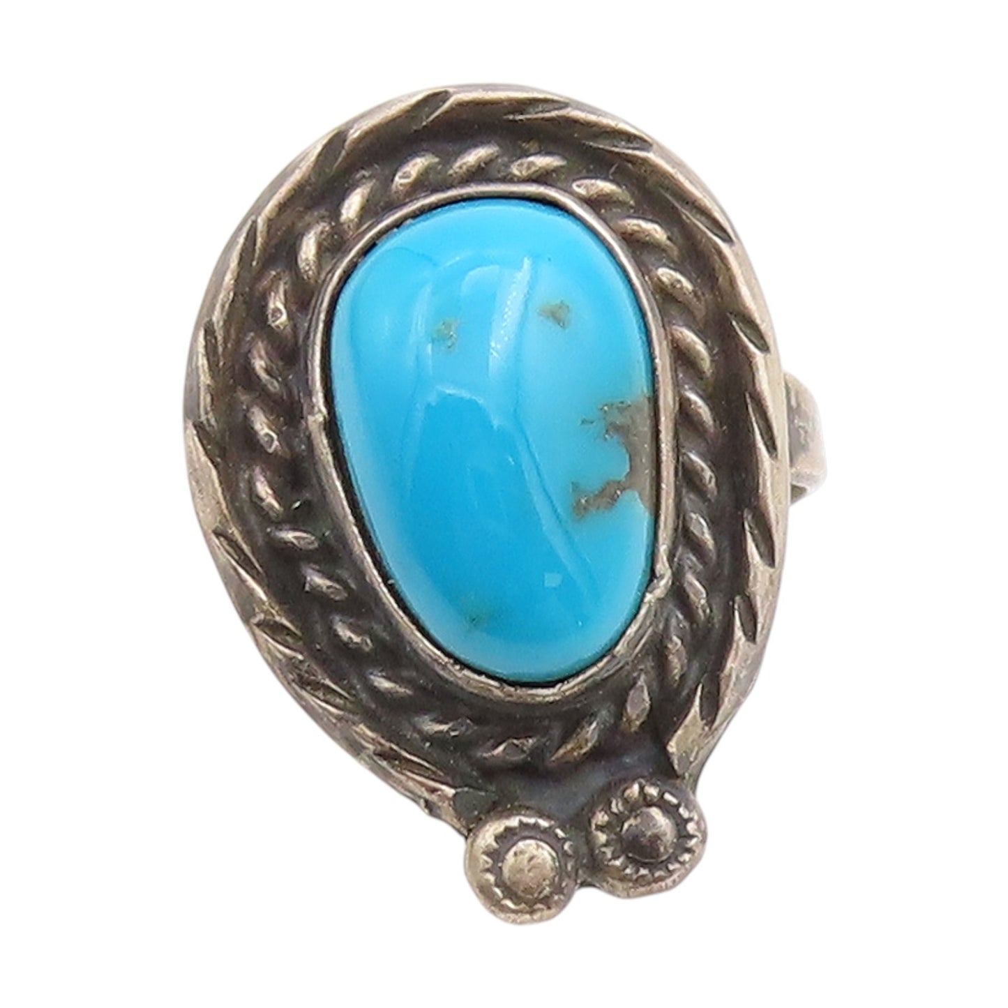 925 Sterling Silver Vintage Ring NAVAJO Cabochon Turquoise Band  Sz 7.5  RG34808