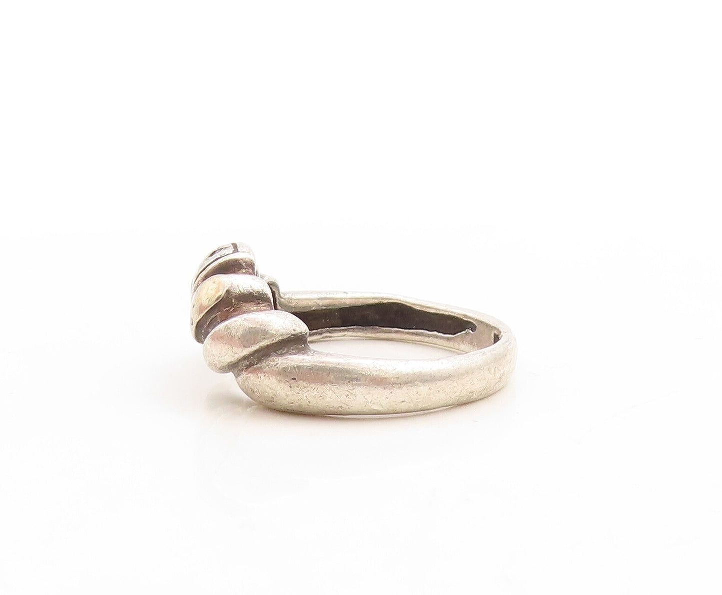 925 Sterling Silver Vintage Ring Dark Tone Diamonds Inlay Grooved Sz 5.5 RG31241