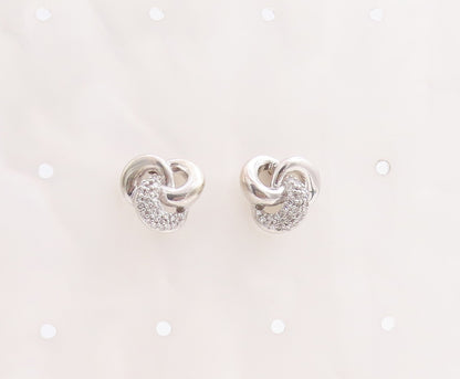 925 Sterling Silver Vintage Earrings Real Diamonds Interlocked Loops  EG13290