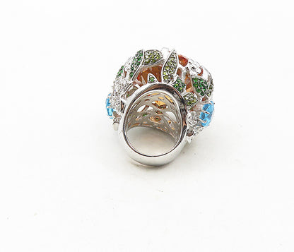 925 Sterling Silver   Citrine Cubic Zirconia & Topaz Cocktail Ring Sz 7 RG9180