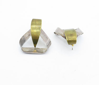 MEXICO 925 Sterling Silver  Vintage Shiny 2 Tone Ribbon Drop Earrings  EG2700
