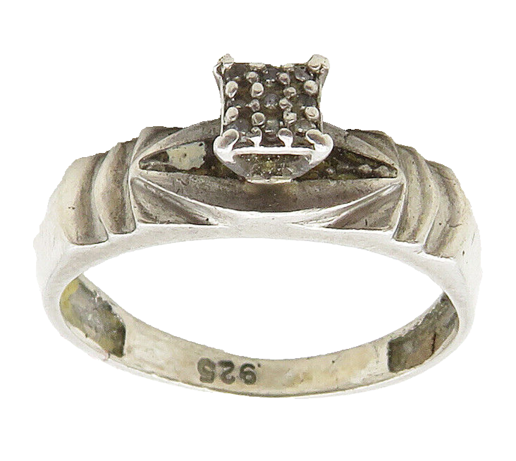 925 Sterling Silver  Vintage Genuine Diamonds Smooth Band Ring Sz 6.5  RG15839