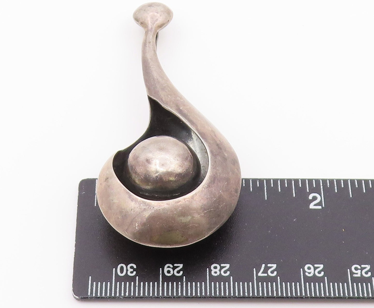 925 Sterling Silver Vintage Pendant Modernist Cradled Sphere Teardrop  PT26449