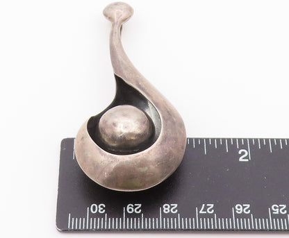 925 Sterling Silver Vintage Pendant Modernist Cradled Sphere Teardrop  PT26449