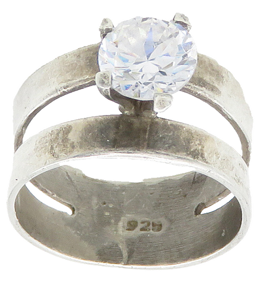 925 Sterling Silver  Prong Set Cubic Zirconia Solitaire Ring Sz 6  RG15524