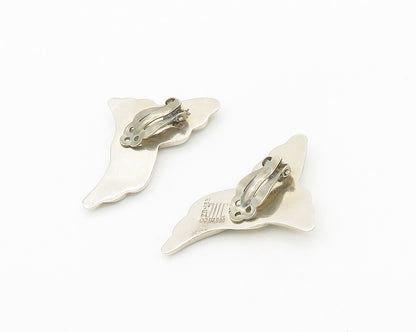 JIIC MEXICO 925 Silver  Vintage Shiny Fluted Non Pierce Drop Earrings  EG9358