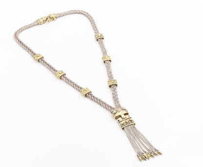 925 Sterling Silver Vintage Necklace ANTIOCH Two Tone Braided Rope Tassel NE4876