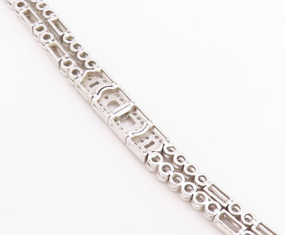 925 Sterling Silver Vintage Bracelet  Multi Shape CZ Double Strap Link  BT12225