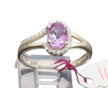 925 Sterling Silver  Vintage Minimalist 2 Tone Topaz Cutout Ring Sz 8 RG27020