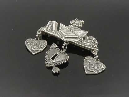 MARY ENGELBREIT 925 Silver  Vintage Girl Reading Dangle Brooch Pin  BP9378