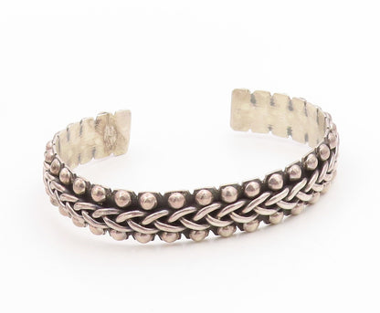 925 Sterling Silver Vintage Bracelet MEXICO Basket Weave & Beaded Cuff  BT11773