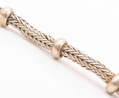 925 Sterling Silver Vintage Necklace BALI Carved Wheat Chain Beaded Rings NE4359
