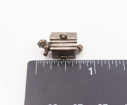 925 Sterling Silver  Vintage Bulldog In Dog House Pendant (MOVES)  PT21052