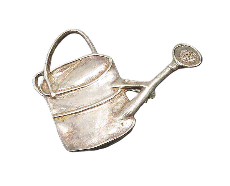 925 Sterling Silver  Vintage Shiny Watering Can Motif Brooch Pin  BP7439
