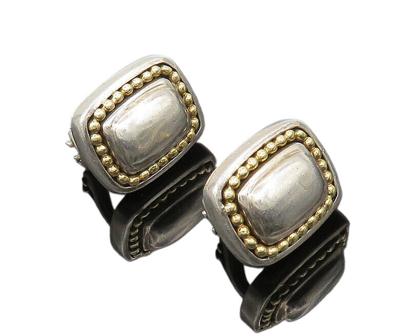 SADYE VASSIL 925 Silver & 14K GOLD  Vintage 2 Tone Square Drop Earrings EG9884