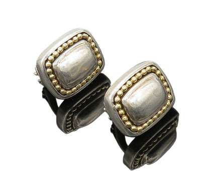 SADYE VASSIL 925 Silver & 14K GOLD  Vintage 2 Tone Square Drop Earrings EG9884