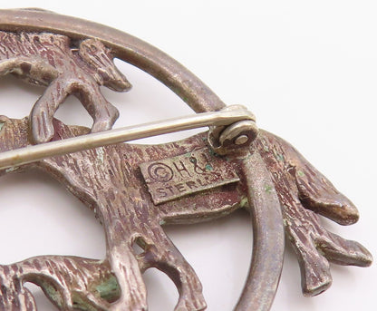 925 Sterling Silver Vintage Brooch Pin HAND & HAMMER Running Horse Trio  BP12180