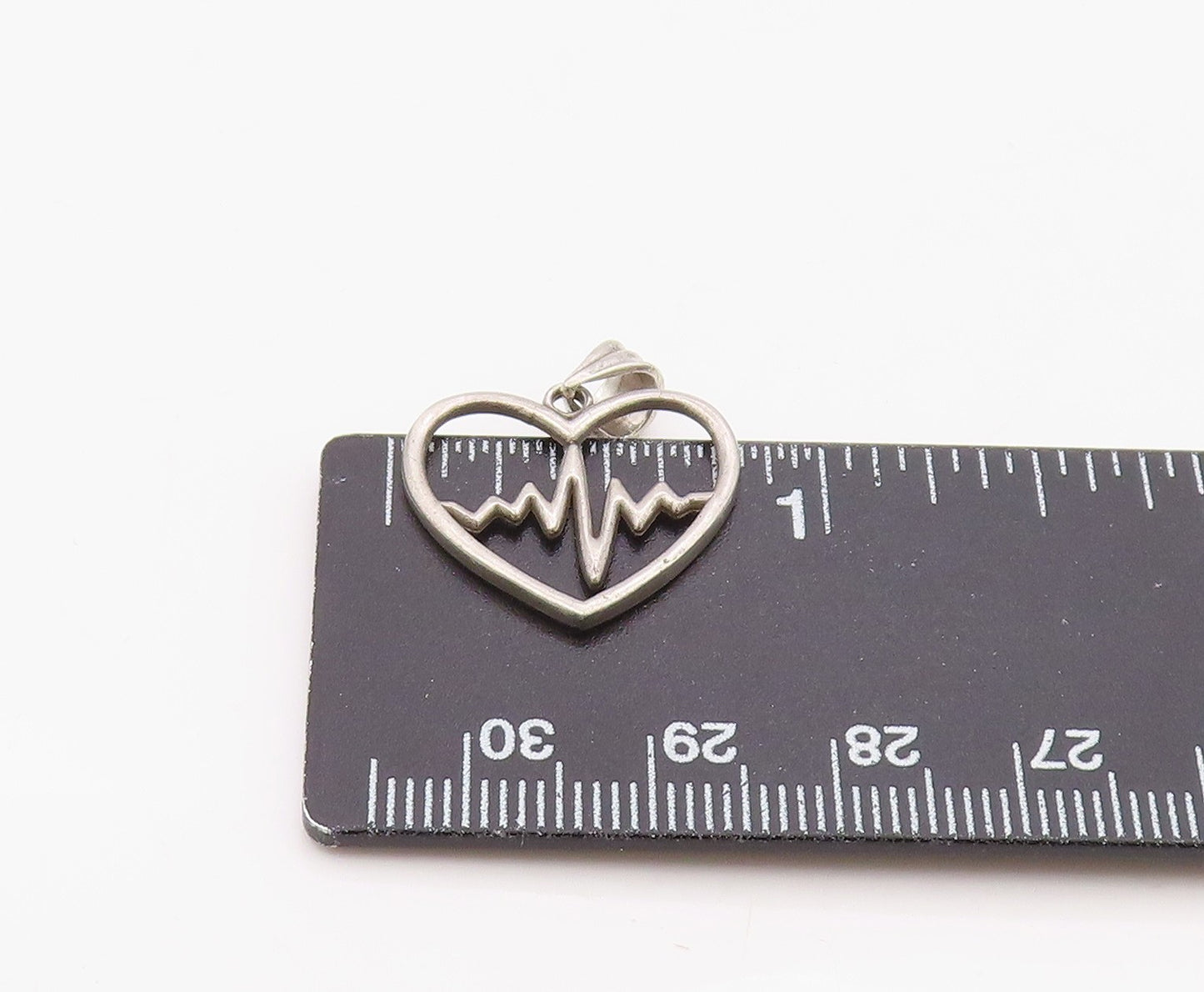 925 Sterling Silver Vintage Pendant Lifeline Pulse Open Love Heart Charm PT26311