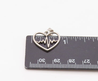 925 Sterling Silver Vintage Pendant Lifeline Pulse Open Love Heart Charm PT26311
