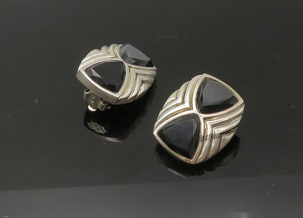 925 Sterling Silver   Vintage Black Onyx Non Pierce Drop Earrings  EG10986