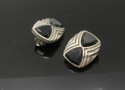 925 Sterling Silver   Vintage Black Onyx Non Pierce Drop Earrings  EG10986